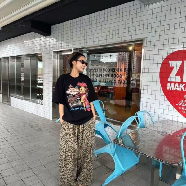 韓國豹紋工裝褲